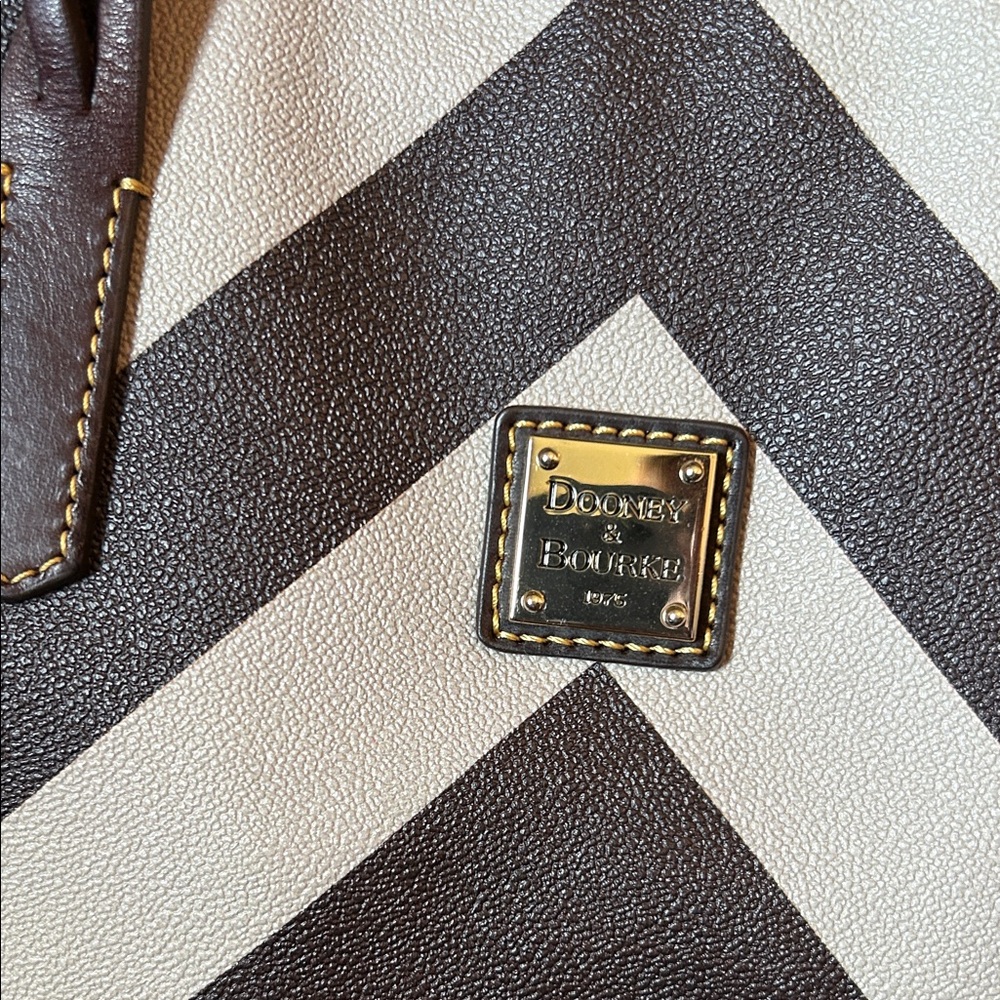 Dooney & Bourke Tan and Brown Chevron Tote - Picture 2 of 15